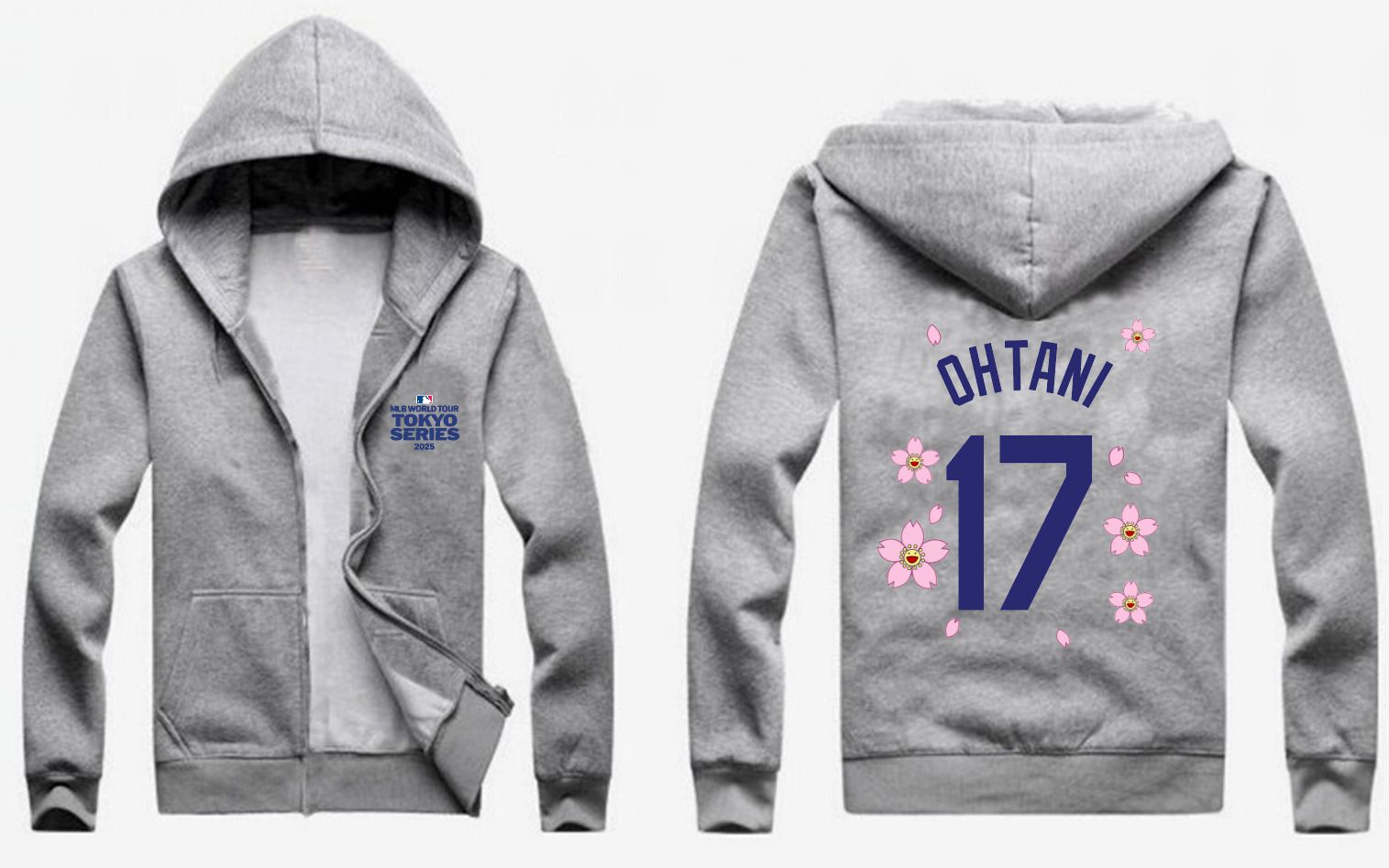 Men Los Angeles Dodgers #17 Ohtani Grey Zipper hoodie 2025 MLB Jersey style 1